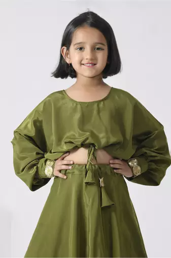 Green plain crepe girls skirts