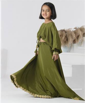 Green plain crepe girls skirts 5
