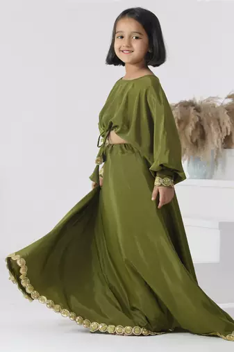Green plain crepe girls skirts