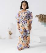 Beige printed chanderi girls clothing set