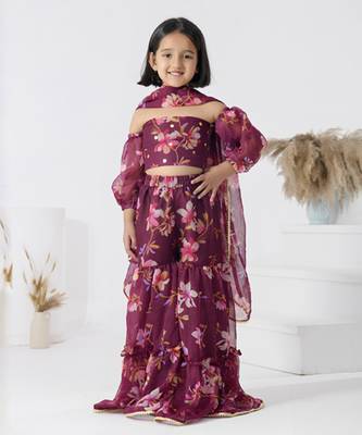 Maroon printed chiffon girls sharara set 1