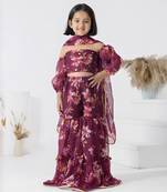 Maroon printed chiffon girls sharara set
