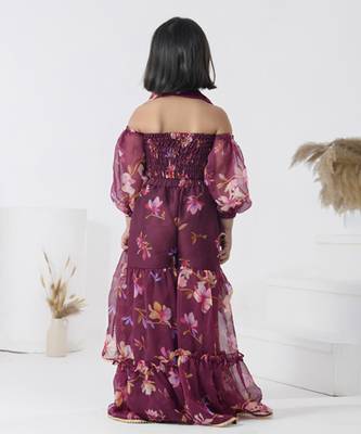 Maroon printed chiffon girls sharara set 2