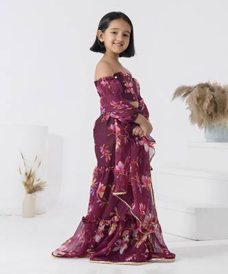 Maroon printed chiffon girls sharara set 3