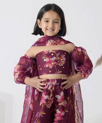 Maroon printed chiffon girls sharara set 4