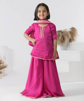 Pink embroidered satin girls sharara set 2
