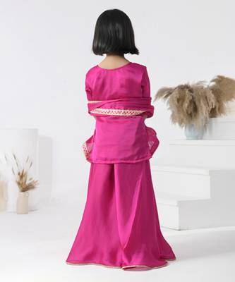 Pink embroidered satin girls sharara set 4