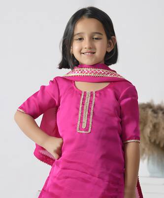 Pink embroidered satin girls sharara set 5
