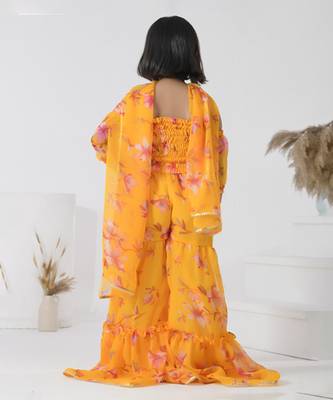 Yellow printed chiffon girls sharara set 2
