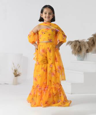 Yellow printed chiffon girls sharara set 5