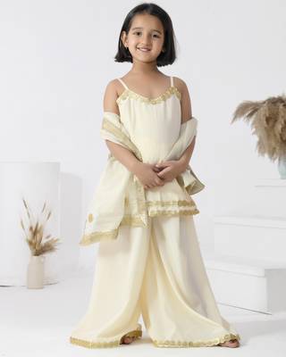 Ivory embroidered crepe girls sharara set 1