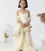 Ivory embroidered crepe girls sharara set