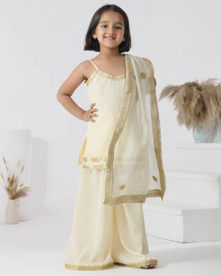 Ivory embroidered crepe girls sharara set 2