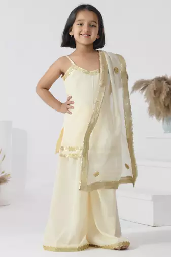 Ivory embroidered crepe girls sharara set