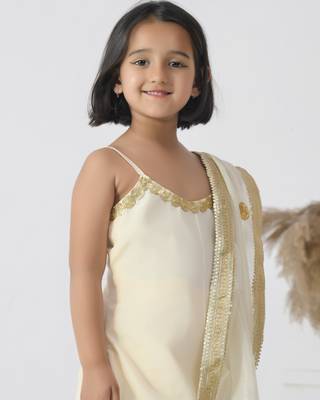 Ivory embroidered crepe girls sharara set 3