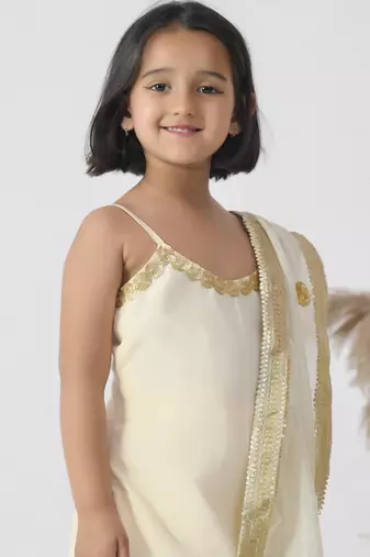 Ivory embroidered crepe girls sharara set