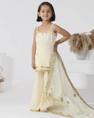 Ivory embroidered crepe girls sharara set 4
