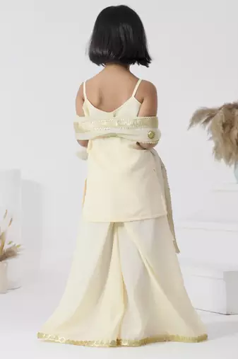 Ivory embroidered crepe girls sharara set