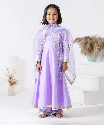 Purple embroidered cotton silk girls kurti set 2