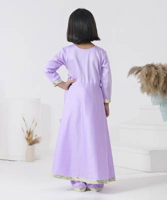 Purple embroidered cotton silk girls kurti set 3
