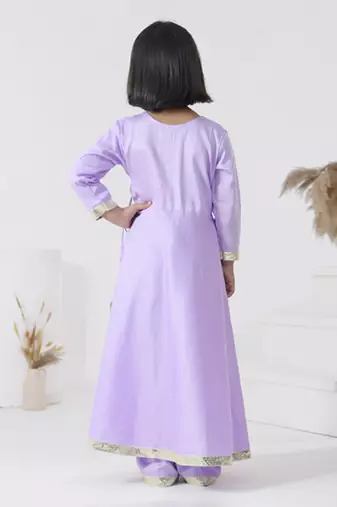Purple embroidered cotton silk girls kurti set