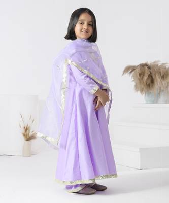 Purple embroidered cotton silk girls kurti set 4