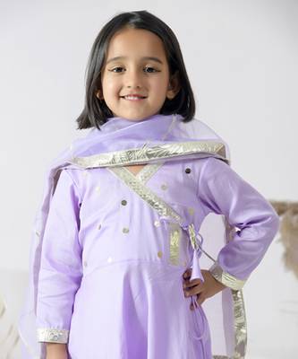Purple embroidered cotton silk girls kurti set 5