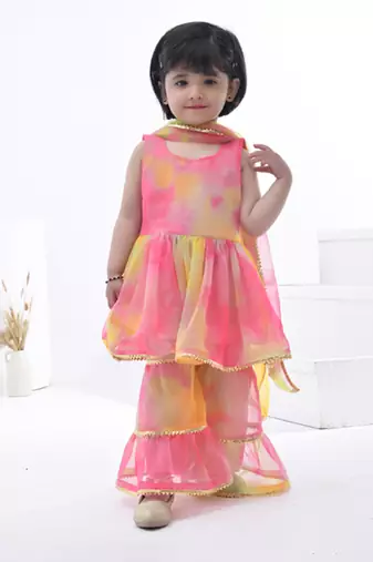 Multicolor embroidered georgette girls sharara set