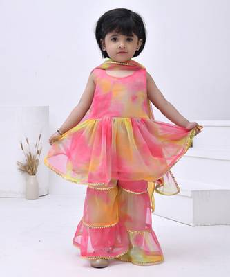 Multicolor embroidered georgette girls sharara set 3