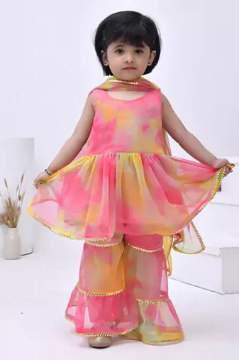Multicolor embroidered georgette girls sharara set