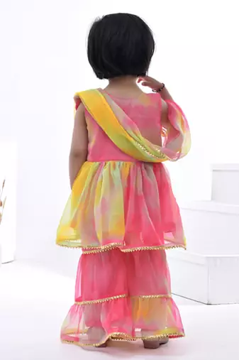 Multicolor embroidered georgette girls sharara set