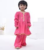 Pink embroidered satin girls sharara set