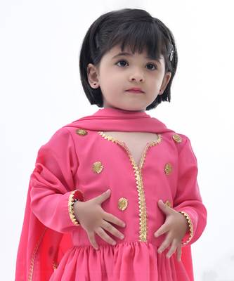 Pink embroidered satin girls sharara set 2