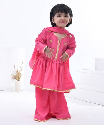 Pink embroidered satin girls sharara set 3