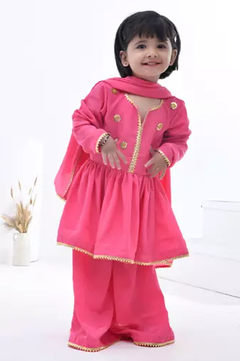 Pink embroidered satin girls sharara set