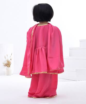 Pink embroidered satin girls sharara set 5