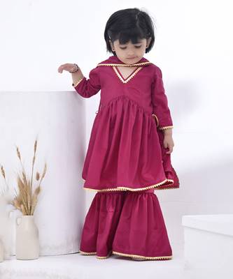 Pink embroidered crepe girls sharara set 1