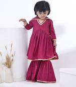 Pink embroidered crepe girls sharara set
