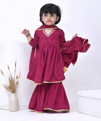 Pink embroidered crepe girls sharara set 2