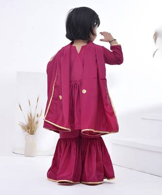 Pink embroidered crepe girls sharara set 3