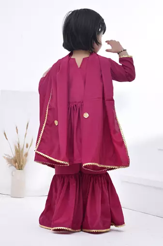 Pink embroidered crepe girls sharara set