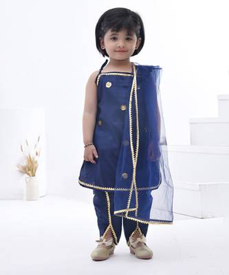 Blue embroidered cotton girls kurti set 1