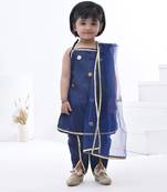 Blue embroidered cotton girls kurti set