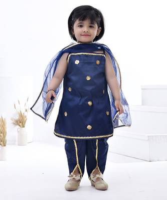 Blue embroidered cotton girls kurti set 2