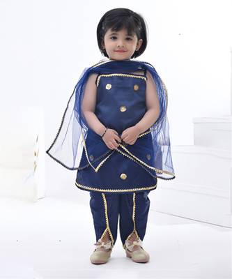 Blue embroidered cotton girls kurti set 3