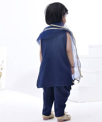Blue embroidered cotton girls kurti set 4