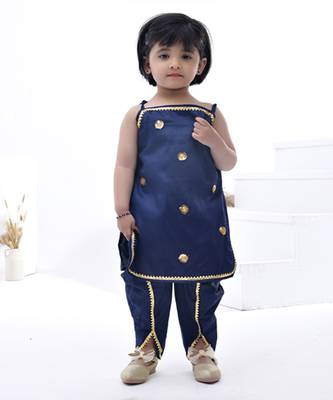 Blue embroidered cotton girls kurti set 5
