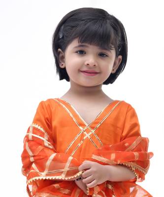 Orange embroidered cotton silk girls kurti set 2