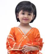 Orange embroidered cotton silk girls kurti set