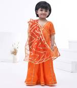 Orange embroidered cotton silk girls kurti set